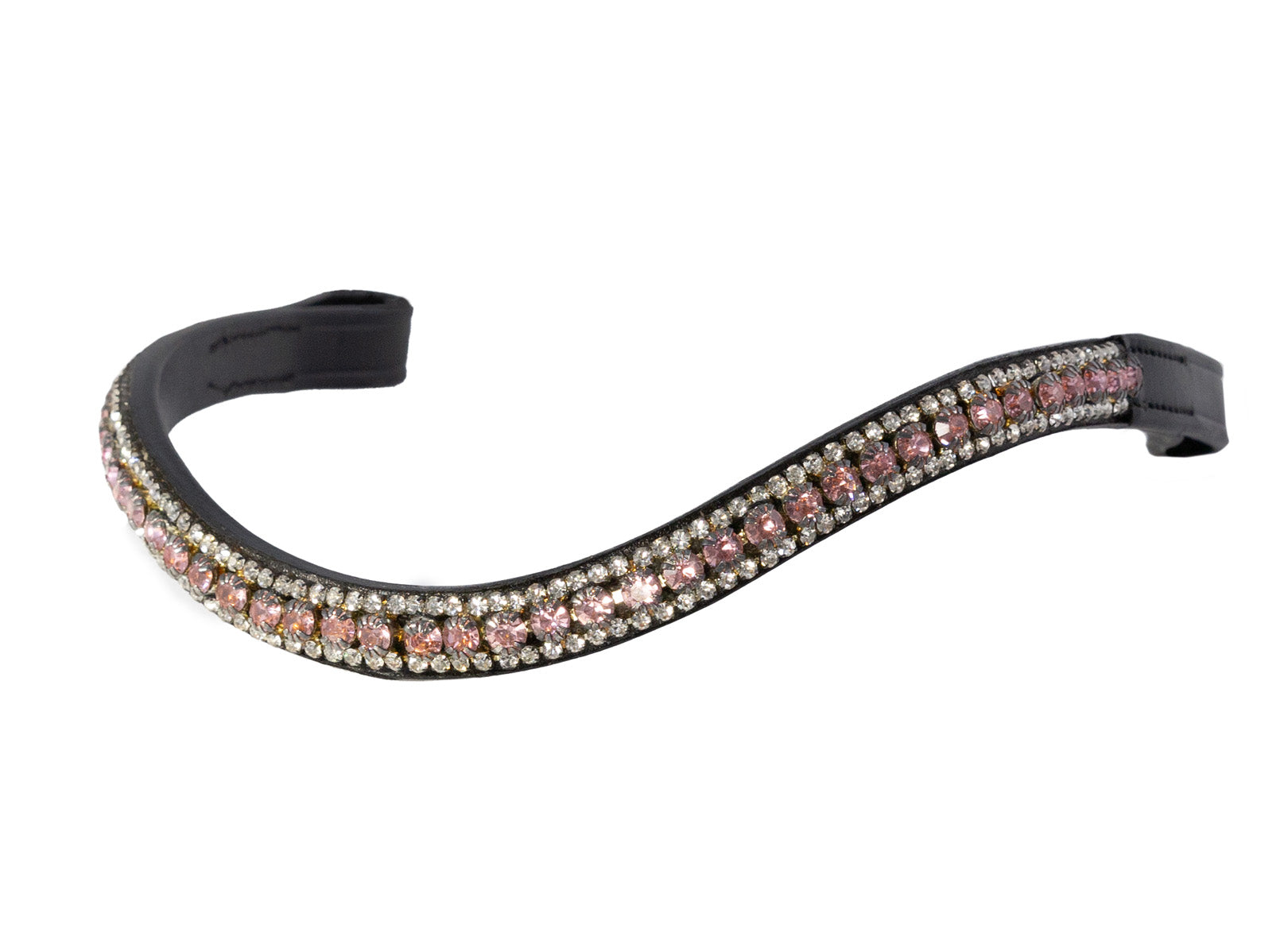 Rose Pink & Clear Crystal Thin Wave – Black Browband