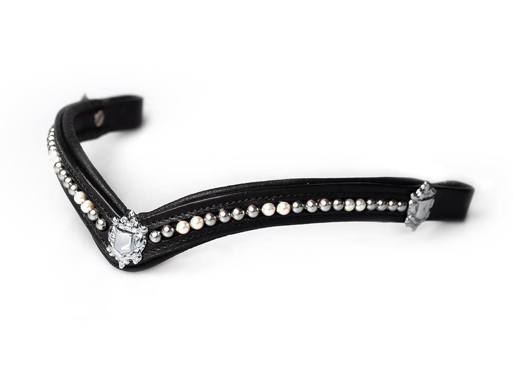 Steel Grey & Cream Pearl V with Shields – Black Browband